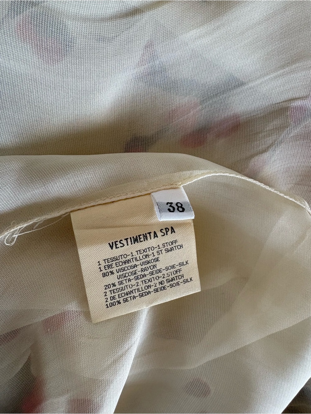Vintage Ungaro Couture Silk Cream Floral Tie-Neck Blouse w/ Red Accents - Picture 11 of 15